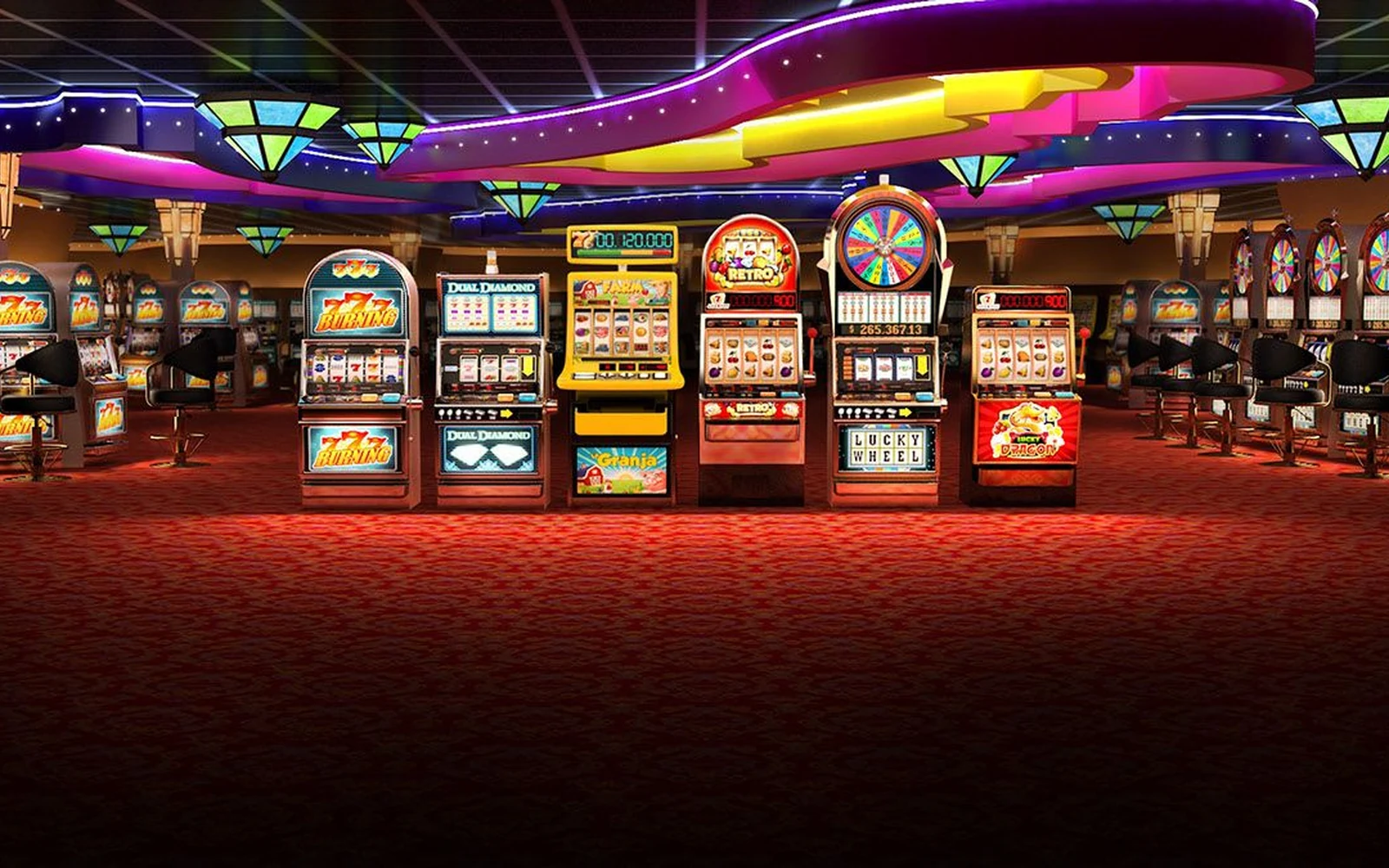 Reel slot bertema dengan simbol bonus di layar permainan